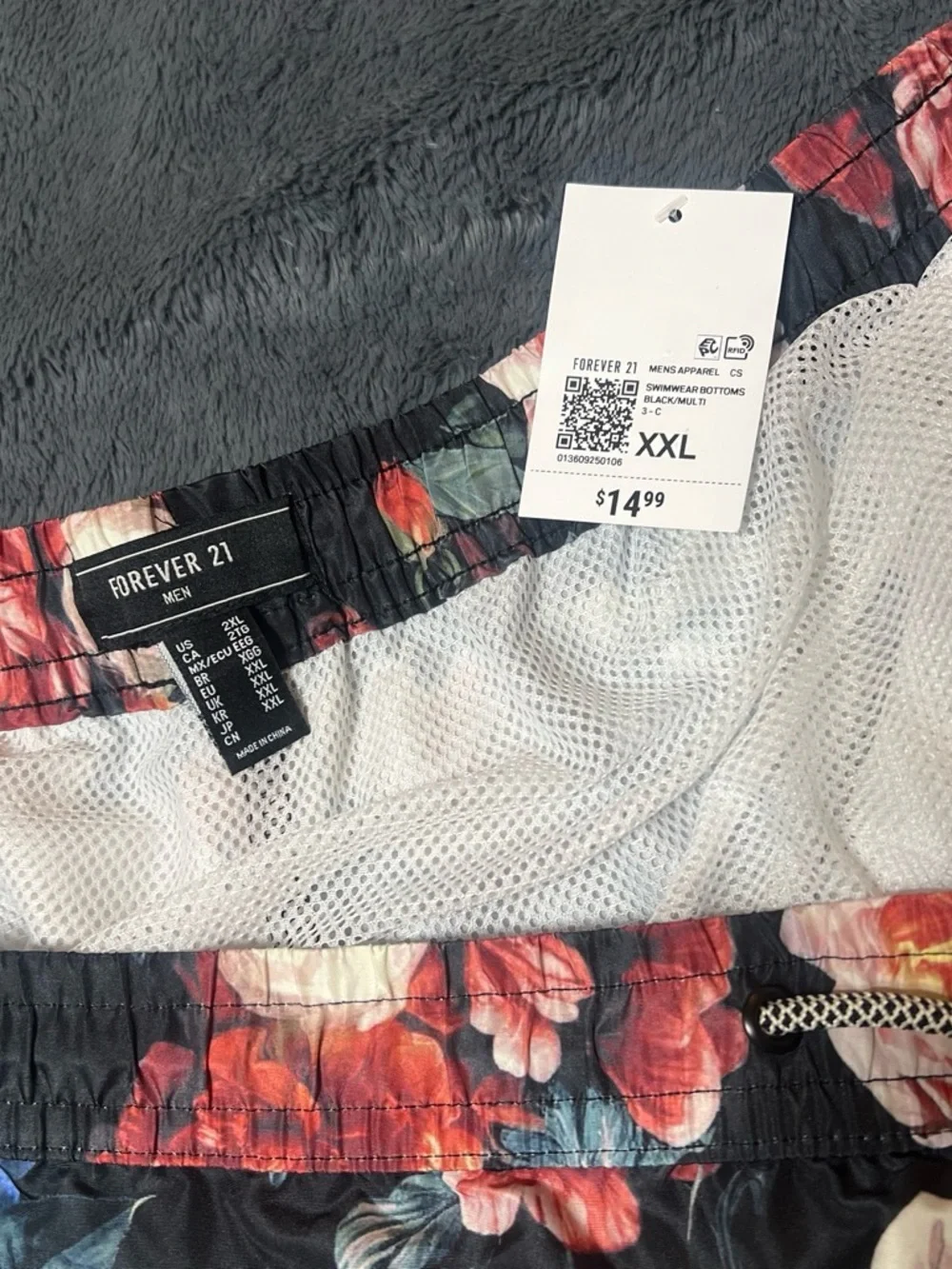 Forever 21 Black Floral Men's Swim Board Shorts with Multicolor Roses